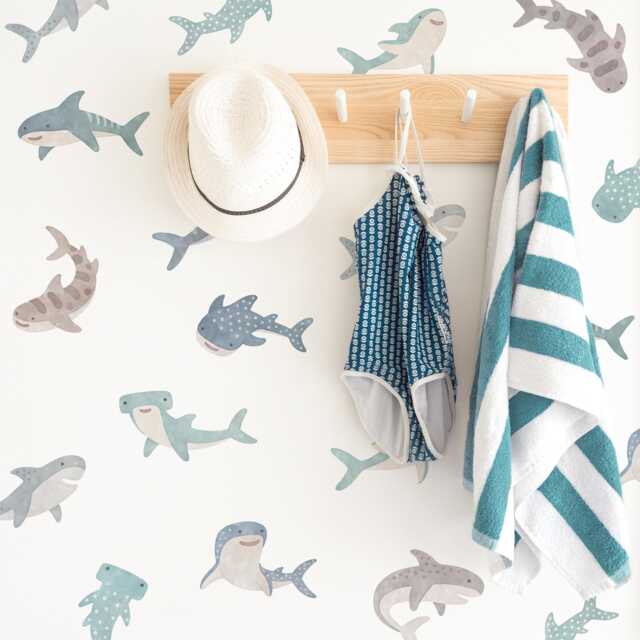 Shark Wall Decals - Removable, Reusable Stickers Sea Life Nursery Decor, Kids Room Ocean Animal Art, Beach Decor - image 1