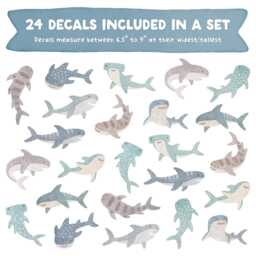 Shark Wall Decals - Removable, Reusable Stickers Sea Life Nursery Decor, Kids Room Ocean Animal Art, Beach Decor - thumbnail 2