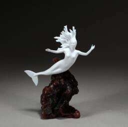 Mermaid Sculpture By John Perry 9 Inch Tall Pellucida On Polished Burlwood Base. Signed - thumbnail 1