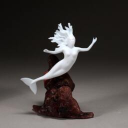 Mermaid Sculpture By John Perry 9 Inch Tall Pellucida On Polished Burlwood Base. Signed - thumbnail 3