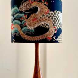 Japanese Crane Bird & Dragon Lampshade/Hamdmade Design Kimono Table Lamp - thumbnail 2