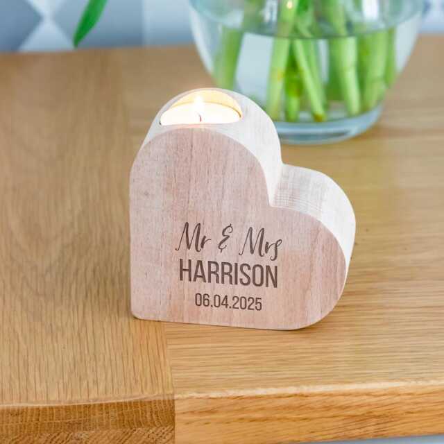 Anniversary Gift - Heart Candle Holder Personalised Wedding For Couple Tea Light Lc1063 - image 1