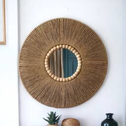 Large Jute Mirror, Wall Hanging Christmas Gift, Bedroom Decor Boho Fast Shipping - 1-3 Days Living Room - thumbnail 3