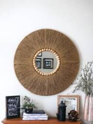 Large Jute Mirror, Wall Hanging Christmas Gift, Bedroom Decor Boho Fast Shipping - 1-3 Days Living Room - thumbnail 1