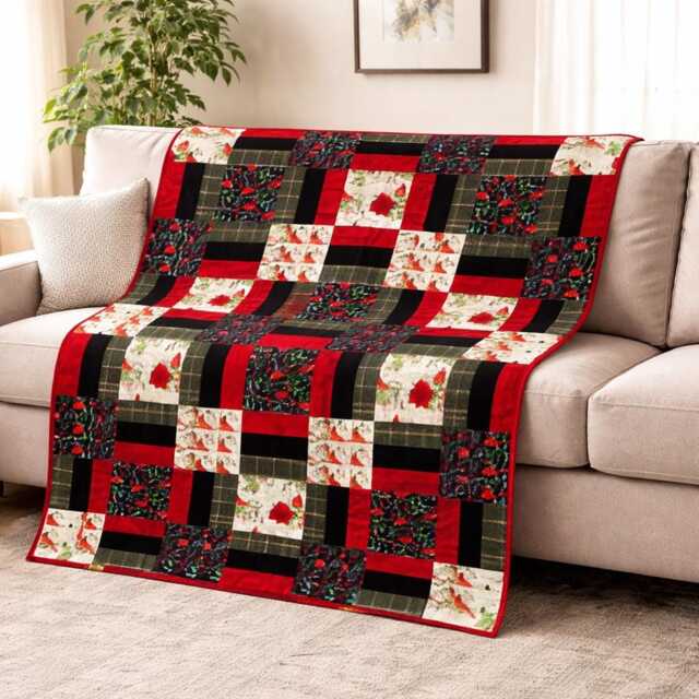 "Poinsettia Parade Quilt Pattern - Festive Floral Throw - 42"" X 54" - image 1