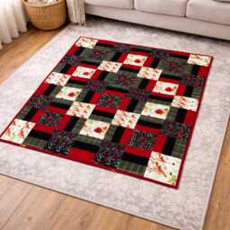 "Poinsettia Parade Quilt Pattern - Festive Floral Throw - 42"" X 54" - thumbnail 2