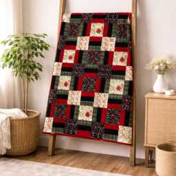 "Poinsettia Parade Quilt Pattern - Festive Floral Throw - 42"" X 54" - thumbnail 3