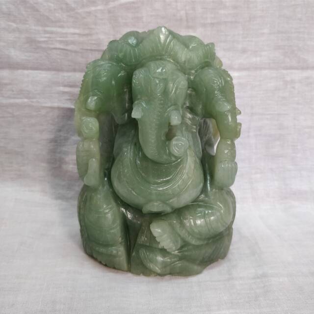 Green Jade Ganesha Statue, Aventurine Ganesha, Teenmukhi Ganpati, Three Face Gemstone Lord Spiritual Gift, Religious Idols - image 1