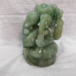 Green Jade Ganesha Statue, Aventurine Ganesha, Teenmukhi Ganpati, Three Face Gemstone Lord Spiritual Gift, Religious Idols - thumbnail 2