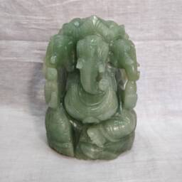 Green Jade Ganesha Statue, Aventurine Ganesha, Teenmukhi Ganpati, Three Face Gemstone Lord Spiritual Gift, Religious Idols - thumbnail 1
