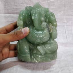 Green Jade Ganesha Statue, Aventurine Ganesha, Teenmukhi Ganpati, Three Face Gemstone Lord Spiritual Gift, Religious Idols - thumbnail 4