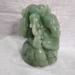 Green Jade Ganesha Statue, Aventurine Ganesha, Teenmukhi Ganpati, Three Face Gemstone Lord Spiritual Gift, Religious Idols - thumbnail 3