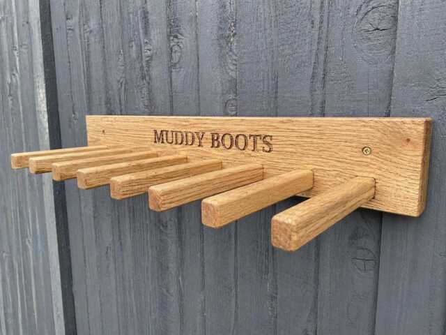 Oak Personalised Welly Wellington Wellies Wooden Rack Boot Holder Wall Mounted - Coated With Osmo Oil