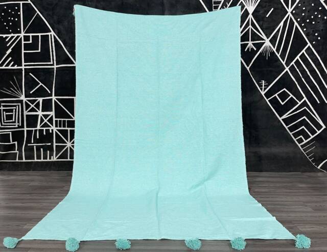 Personalized Green Pom Blanket, Soft King Plush Cotton, Handmade - image 1