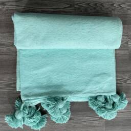 Personalized Green Pom Blanket, Soft King Plush Cotton, Handmade - thumbnail 3