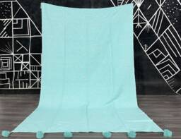Personalized Green Pom Blanket, Soft King Plush Cotton, Handmade - thumbnail 1