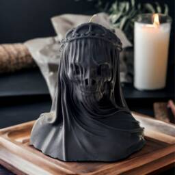 Large White Scented Skeleton Veiled Candle, Gothic Candle Gift, Halloween Candle, Skull Pillar Candle, Human Skull Candle, Gothic Christmas Gift - thumbnail 3