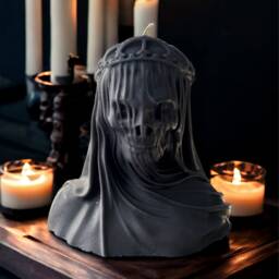 Large White Scented Skeleton Veiled Candle, Gothic Candle Gift, Halloween Candle, Skull Pillar Candle, Human Skull Candle, Gothic Christmas Gift - thumbnail 4