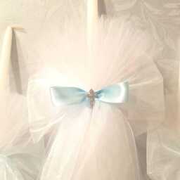 Greek Orthodox Baptism Candle Lambada Christening Baby Blue & White Boy - thumbnail 2