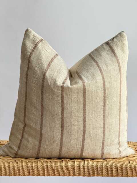 Hmong Hemp Lumbar Pillow Cover Vintage Tribal Textile, Beige Stripes - image 1