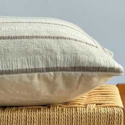 Hmong Hemp Lumbar Pillow Cover Vintage Tribal Textile, Beige Stripes - thumbnail 3