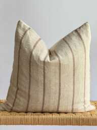 Hmong Hemp Lumbar Pillow Cover Vintage Tribal Textile, Beige Stripes - thumbnail 1