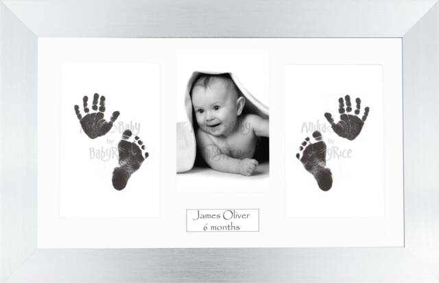 New Baby Boy Girl Unisex Gift Set Hand & Footprint Kit Silver, White Or Black Photo Display Frame Christening Baptism Newborn Shower - image 1