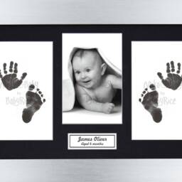 New Baby Boy Girl Unisex Gift Set Hand & Footprint Kit Silver, White Or Black Photo Display Frame Christening Baptism Newborn Shower - thumbnail 3