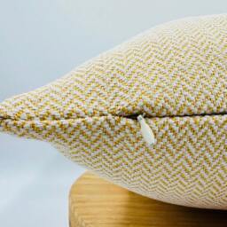 Yellow Herringbone Pillow Cover, Woven Throw Cover, Fall Decor, Herringbone Euro Sham, Yellow & White Pillowcase, Halloween Gift, 20x20 - thumbnail 2
