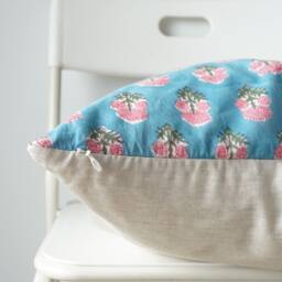 Block Print Pillow Cover Floral Batik, Boho Farmhouse Decor - 20x20 - thumbnail 3