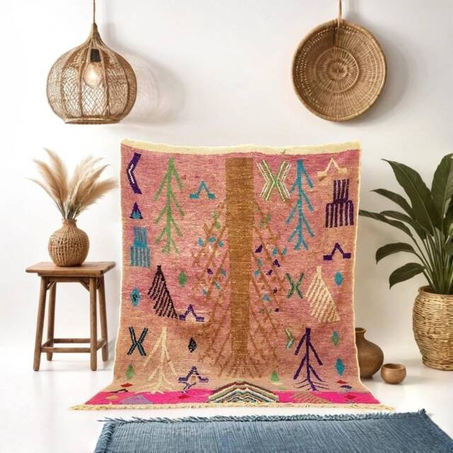 Hand Knotted Pink Berber Rug Moroccan Sheep Wool Carpet - image 1