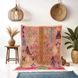 Hand Knotted Pink Berber Rug Moroccan Sheep Wool Carpet - thumbnail 1