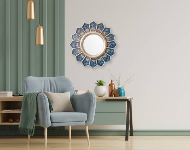 Handmade Blue Sunflower Mirror Wall Decor - Peruvian Painted Glass Decorative Mirrors Elegant Wall Decor Home Gifts Housewarming Gift - image 1