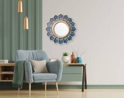 Handmade Blue Sunflower Mirror Wall Decor - Peruvian Painted Glass Decorative Mirrors Elegant Wall Decor Home Gifts Housewarming Gift