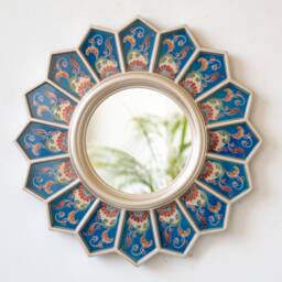 Handmade Blue Sunflower Mirror Wall Decor - Peruvian Painted Glass Decorative Mirrors Elegant Wall Decor Home Gifts Housewarming Gift - thumbnail 2