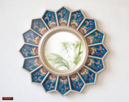 Handmade Blue Sunflower Mirror Wall Decor - Peruvian Painted Glass Decorative Mirrors Elegant Wall Decor Home Gifts Housewarming Gift - thumbnail 1