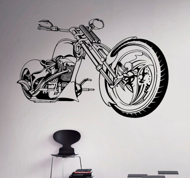 Motorcycle Chopper Wall Vinyl Decal Motorbike Sticker Garage Decor Home Interior Bedroom Murals Removable Stickers 4(Mbk - image 1