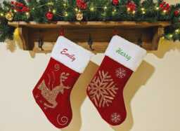 Personalized Xmas Stocking - Customised Embroidered Family Christmas Reindeer & Snowflake Sequin Pattern Holidays Gift - thumbnail 1