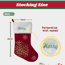 Personalized Xmas Stocking - Customised Embroidered Family Christmas Reindeer & Snowflake Sequin Pattern Holidays Gift - thumbnail 3