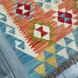 Multicolour Runner Rug, Handmade Artisan Afghan Turkish Scandinavian Navajo Bohemian Flatweave Wool Kilim 200x77 cm - thumbnail 2