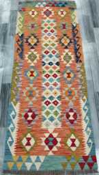 Multicolour Runner Rug, Handmade Artisan Afghan Turkish Scandinavian Navajo Bohemian Flatweave Wool Kilim 200x77 cm - thumbnail 1