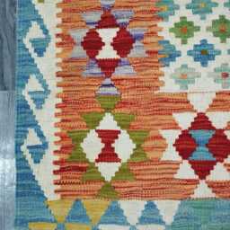 Multicolour Runner Rug, Handmade Artisan Afghan Turkish Scandinavian Navajo Bohemian Flatweave Wool Kilim 200x77 cm - thumbnail 4