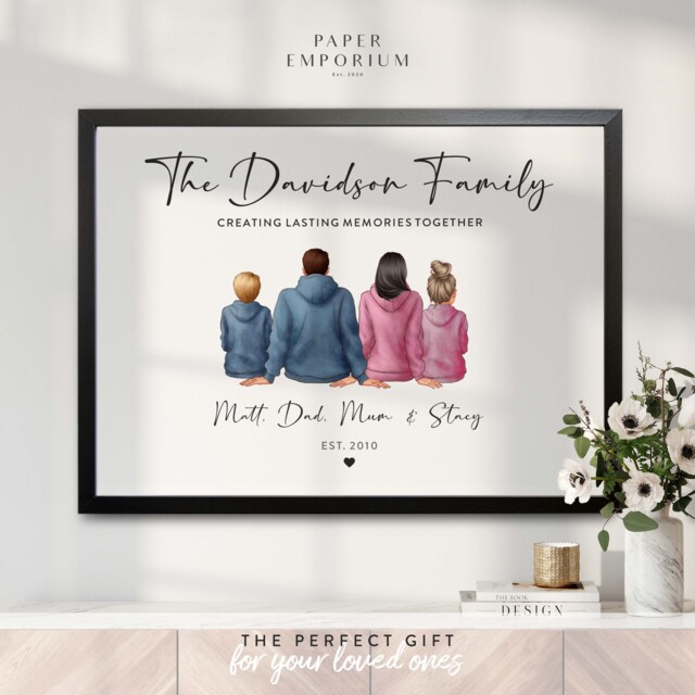 Framed Family Hoodie Print - Customised, Dad Gift, Prints, Personalised Family Gift, Custom Wall Decor, Customised #219 - image 1