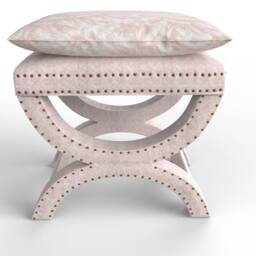 Linen X Bench Ottoman - Pillowtop Seat, Nailhead Trim - thumbnail 2