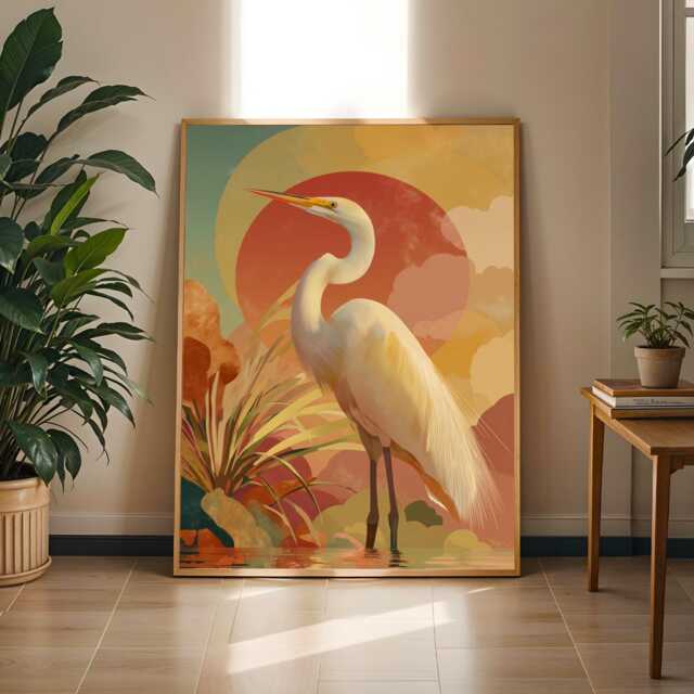 Majestic Egret Poster - Contemporary Digital Illustration - Art Lovers Gift - Poster Only - image 1