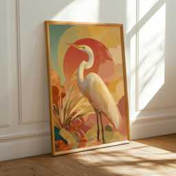 Majestic Egret Poster - Contemporary Digital Illustration - Art Lovers Gift - Poster Only - thumbnail 2
