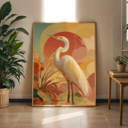 Majestic Egret Poster - Contemporary Digital Illustration - Art Lovers Gift - Poster Only - thumbnail 1