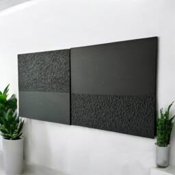 Black Wabi Sabi 3D Textured Wall Art, Minimalist Abstract Painting, Plaster Canvas Modern Spackle Art - thumbnail 2