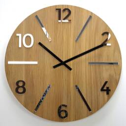 Wall Clock, Wood Clock, Large Wall Aksel With Brown & Silver Mirror, Oak 50cm - thumbnail 4
