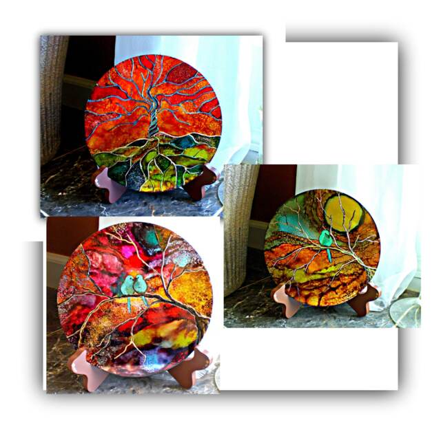 Hand Painted Metal Wall Art Blue Birds & Floral Decor - image 1
